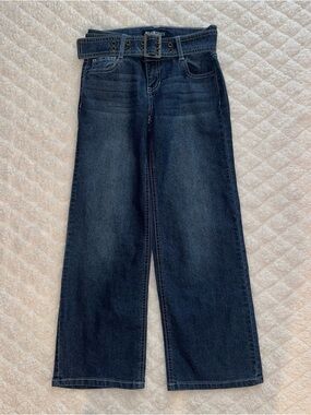 Wide Leg Dark Wash Jeans with Belt - Kids